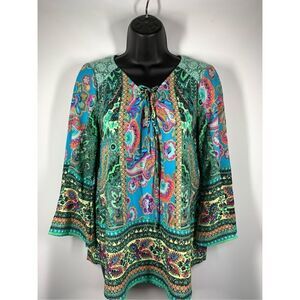 Fig and flower lace and bell sleeve tunic size small 